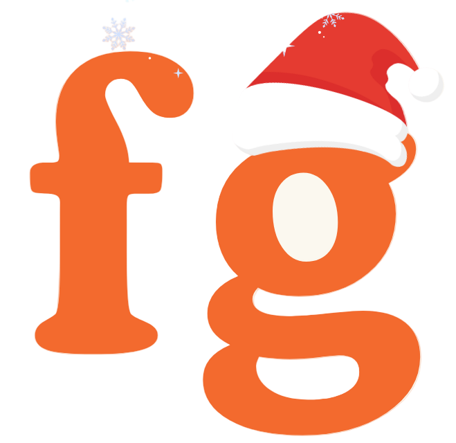 Letters 'f' and 'g' with a Santa hat on a white background