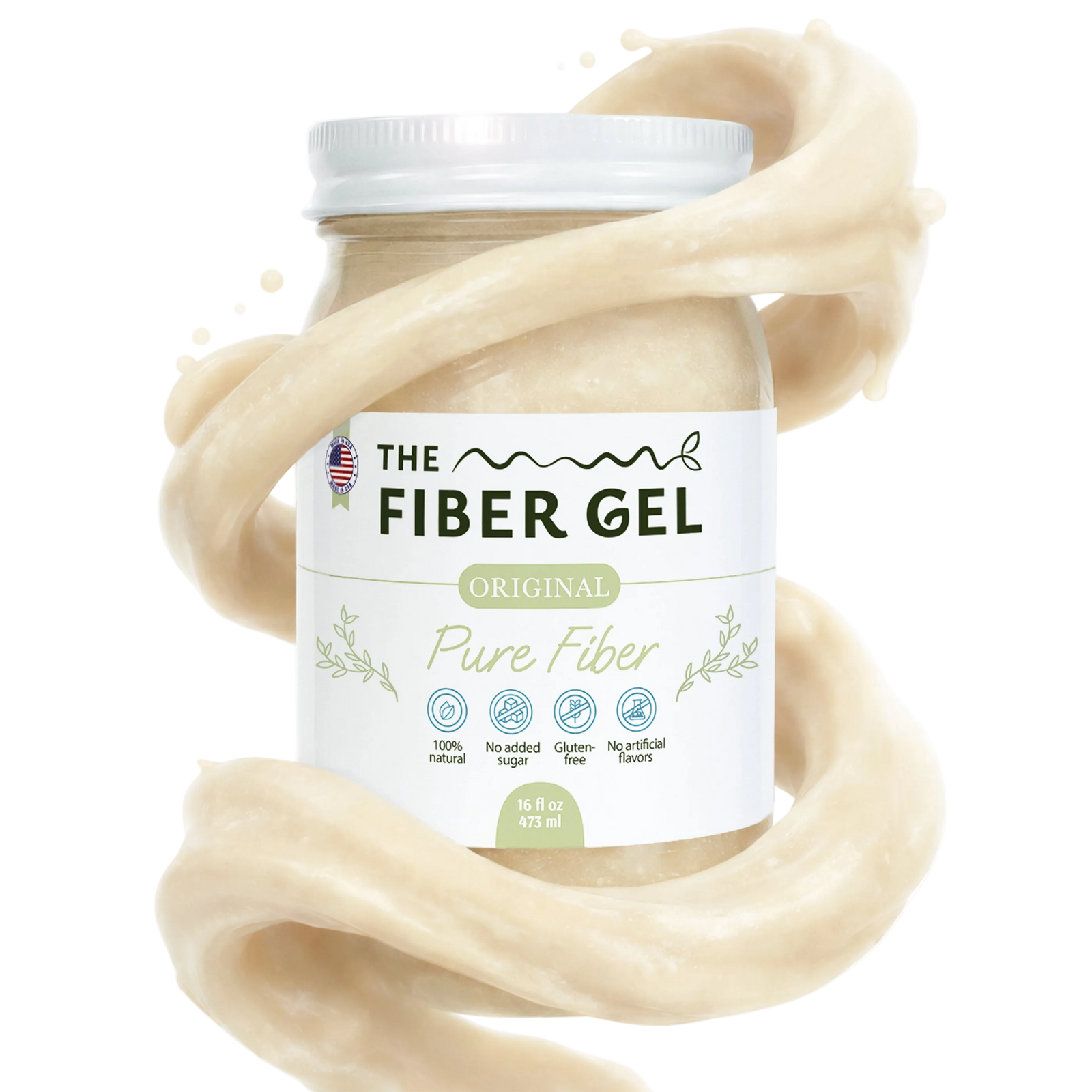 Fiber gel container with a white label on a white background