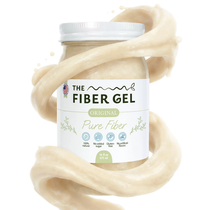 Fiber gel container with a white label on a white background