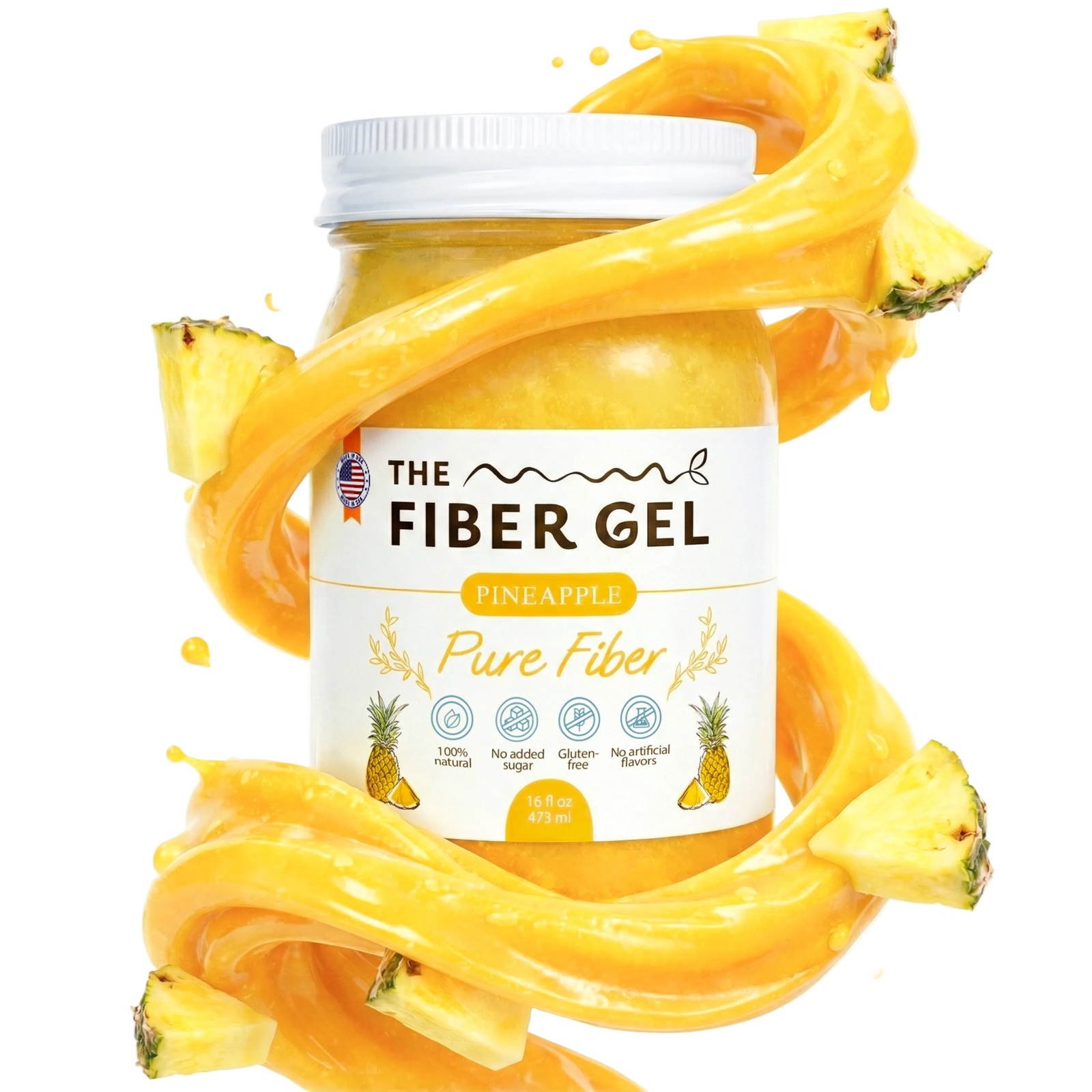Fiber gel container with pineapple flavor on a white background