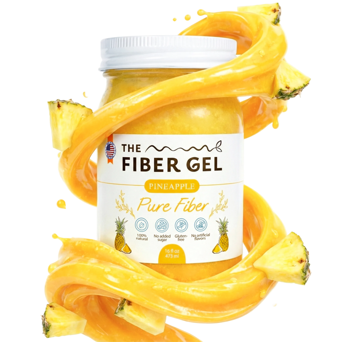Fiber gel container with pineapple flavor on a white background